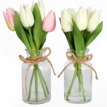 Tulip In Glass Jar, 2 Assorted