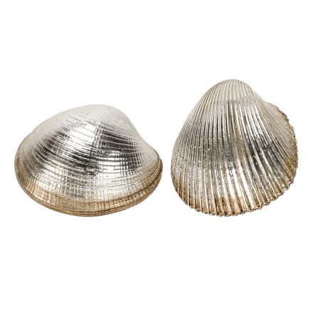 An assortment of 2 silver and gold shell ornaments. Stunning coastal inspired treasures making a stylish decorative item