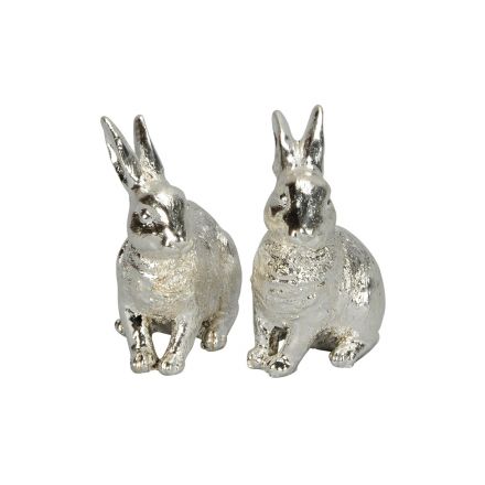 A mix of 2 chic silver hanging bunny ornaments. Charming decorative accessories for the home. 