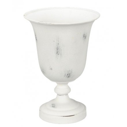 A shabby chic decorative white urn ornament. A stylish decoration displayed as pictured or filled with fresh blooms