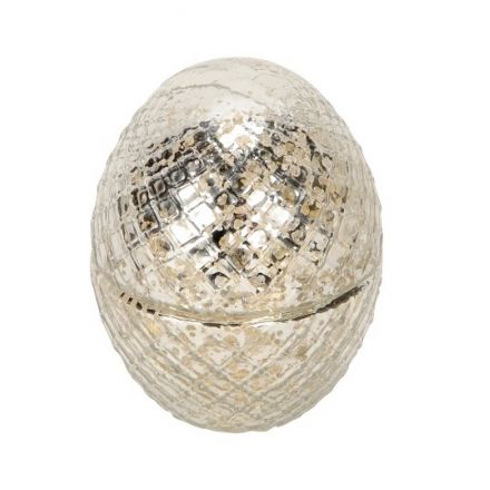 A fine quality, glamorous egg ornament with a champagne and silver cut glass finish.