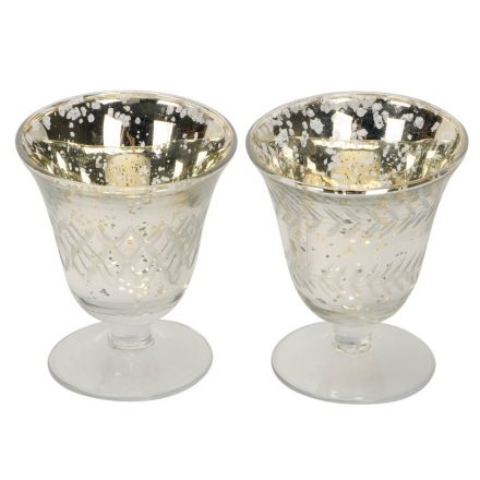 An assortment of 2 silver and champagne decorative cups. A chic home accessory and t-light holder.