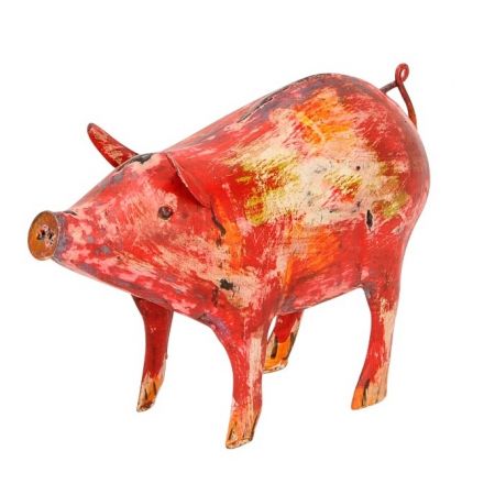 A colourful and quirky pig ornament. A unique decorative item for the home which is filled with rustic character and cha