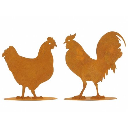 Chicken & Cockerel Rusty Ornaments 21.5cm