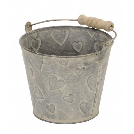 Medium Metal Bucket w Hearts 14cm