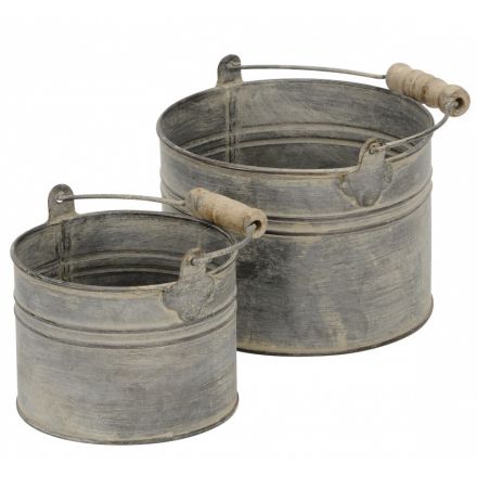 Round Rustic Metal Buckets Set of 2