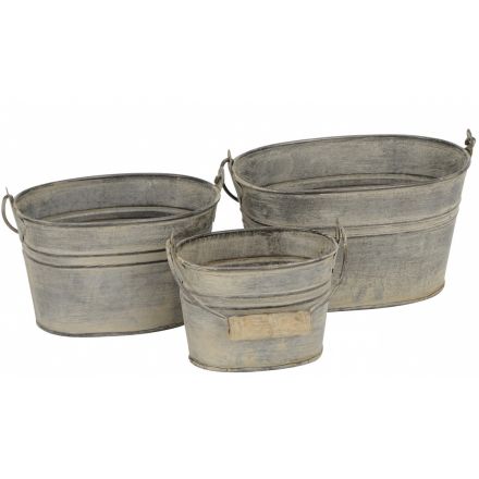 Oval Rustic Bucket, Set of 3