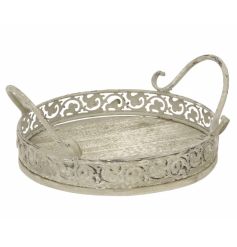 A rustic style decorative tray with twin handles.