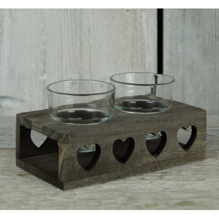 Country Chic Heart Twin Candle Holder 16.5cm