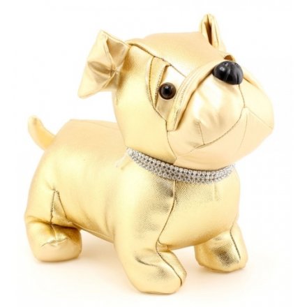 Shiny Gold Pug Doorstop Bling