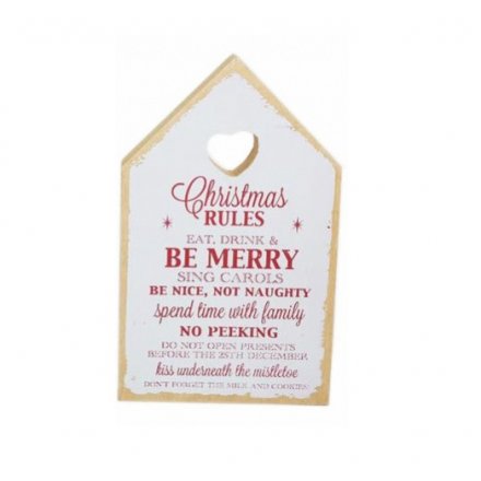 White Xmas Rules House Plaque 18 x 11cm