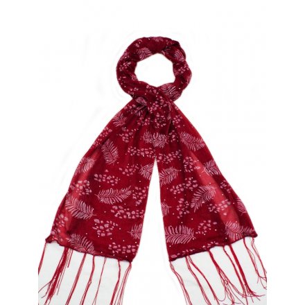 An assortment of 4 richly coloured scarves each with a sparkle leaf design. A lovely seasonal gift and fashion accessory