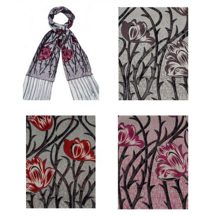 An assortment of 4 beautiful tulip design scarves.