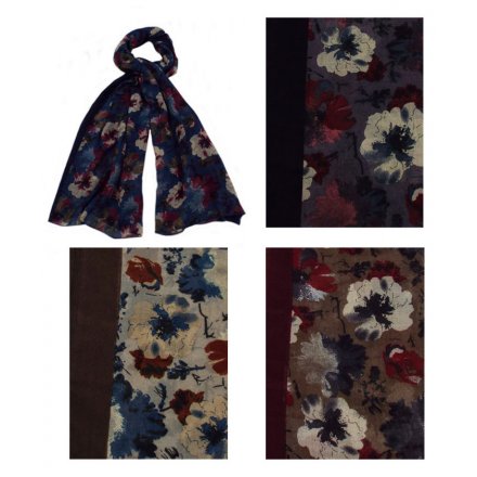 A mix of 4 richly coloured autumn flower scarves. On trend gift items for the season.