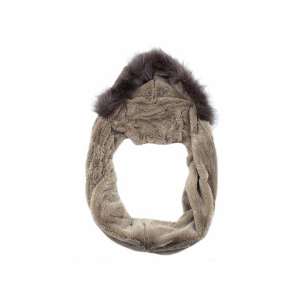 A cosy and stylish snood with faux fur trim hood. A lovely gift item this season.