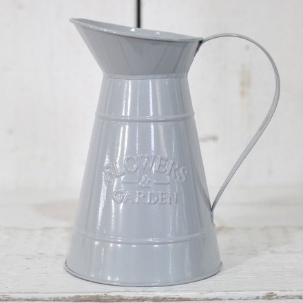 A stylish decorative jug set with a light grey tone and embossed 'Flowers & Garden' print 