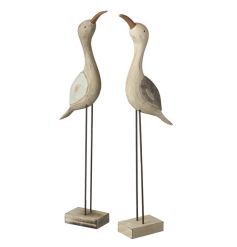 A mix of two charming natural wooden bird decorations.