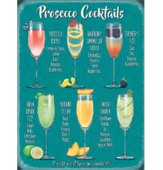 A retro themed metal sign with an assortment of Prosecco Cocktails 