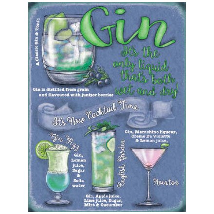 Gin Cocktails Metal Sign, 20cm