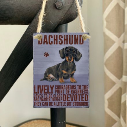  An adorable metal sign with a sweet sitting Dachshund