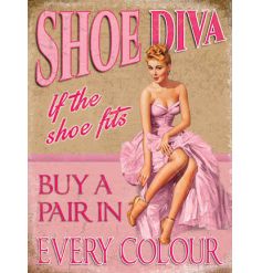  Show off your love for shoes with this vintage inspired pink metal sign 