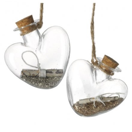 Hanging Glass Hearts With Secret Messages 6.5cm