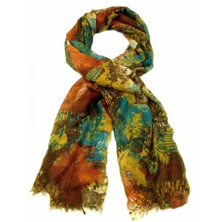 4 beautifully assorted multi toned scarves with an owl feather pattern.