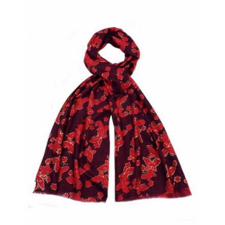 An assortment of richly coloured butterfly scarves. A stylish way to keep cosy this season.