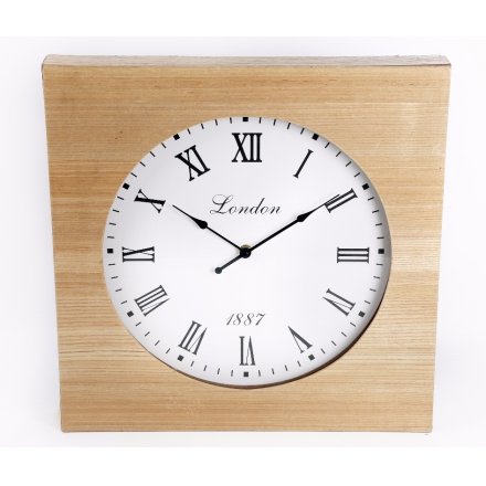 Square Natural Wooden Clock 40cm