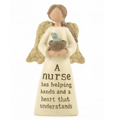 A nurse has helping hands and a heart that understands. A charming angel ornament. A lovely sentiment gift