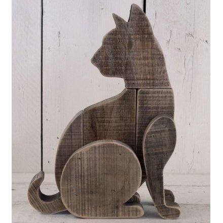 Grey Driftwood Cat 34cm
