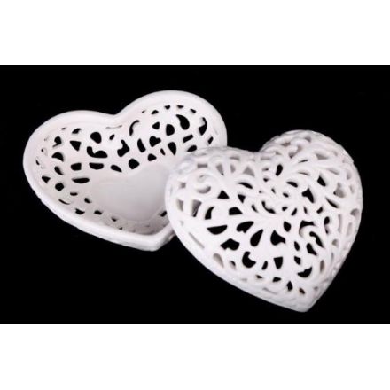 Ceramic Lace Heart Trinket Box