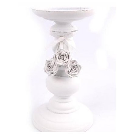 Short Wooden Candlestick with Roses