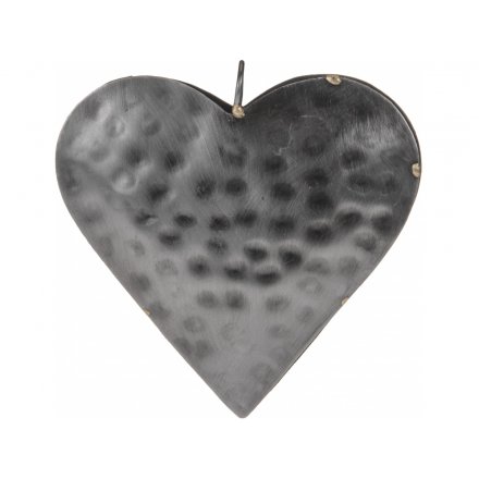 Hammered Metal Hanging Heart Decoration - 10cm 