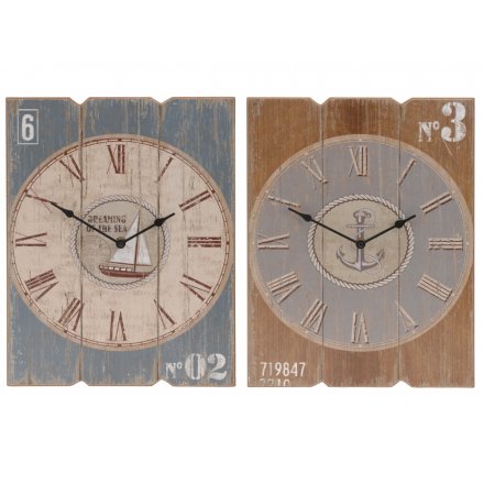 Coastal Charm Wooden Clocks 40cm Mix