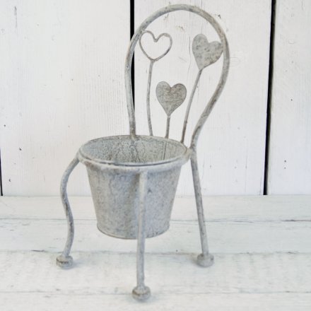 Grey Metal Planter Chair w Heart 
