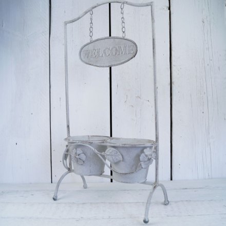 Antique Grey Welcome Sign Planter
