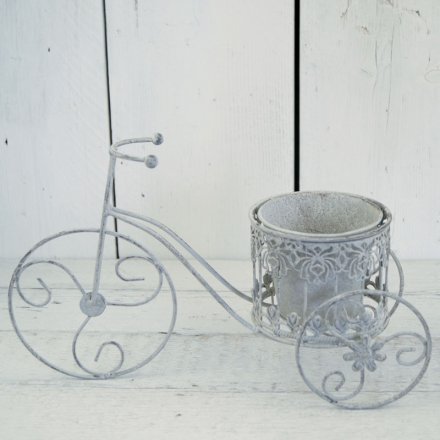 Antique Grey Metal Tricycle Planter 