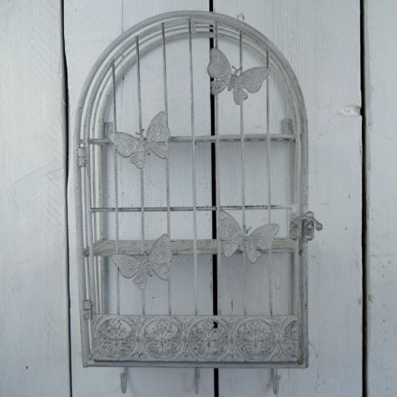 Antique Large Grey Metal Cage w Butterfly Detail 53cm