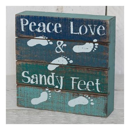 Peace Love and Sandy Feet Block Wooden Sign 15.5cm