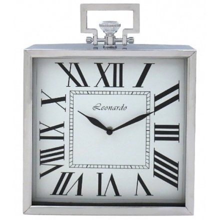 Silver Square Clock, 27.5cm