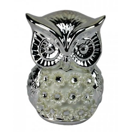Silver Owl Ornament, 13cm