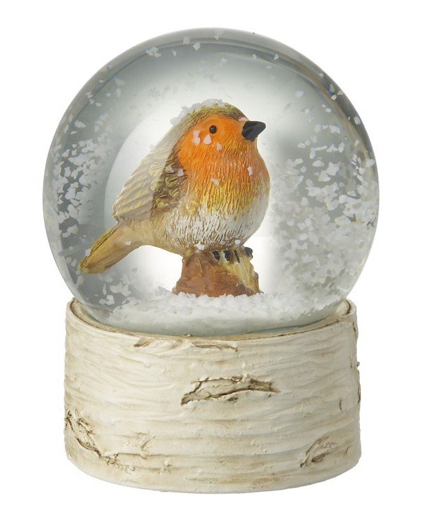 Birch Base Snow Globe, Red Robin Christmas Decorations / Snow