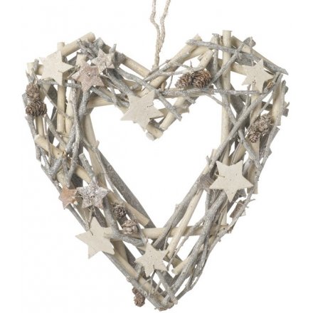Hanging Heart Twig Wreath - White 