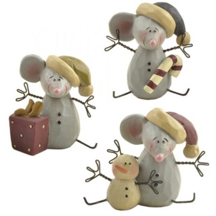Set Of 3 Mice With Santa Hats