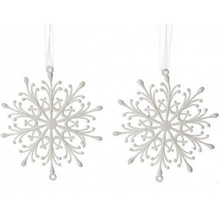 2 White Snowflake Hanging Decorations