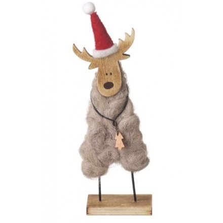 Wood/fabric Standing Reindeer Decoration