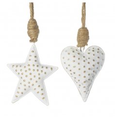 White Metal Hanging Heart And Star