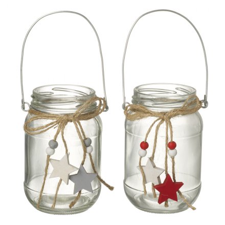 Jam Jar Lanterns With Decorative Ties, 2 Assorted