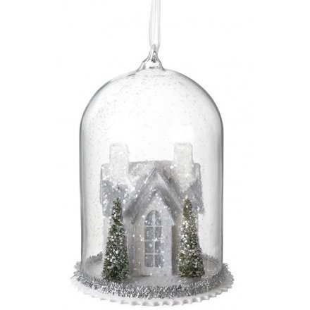 Hanging Cloche W/Winter House